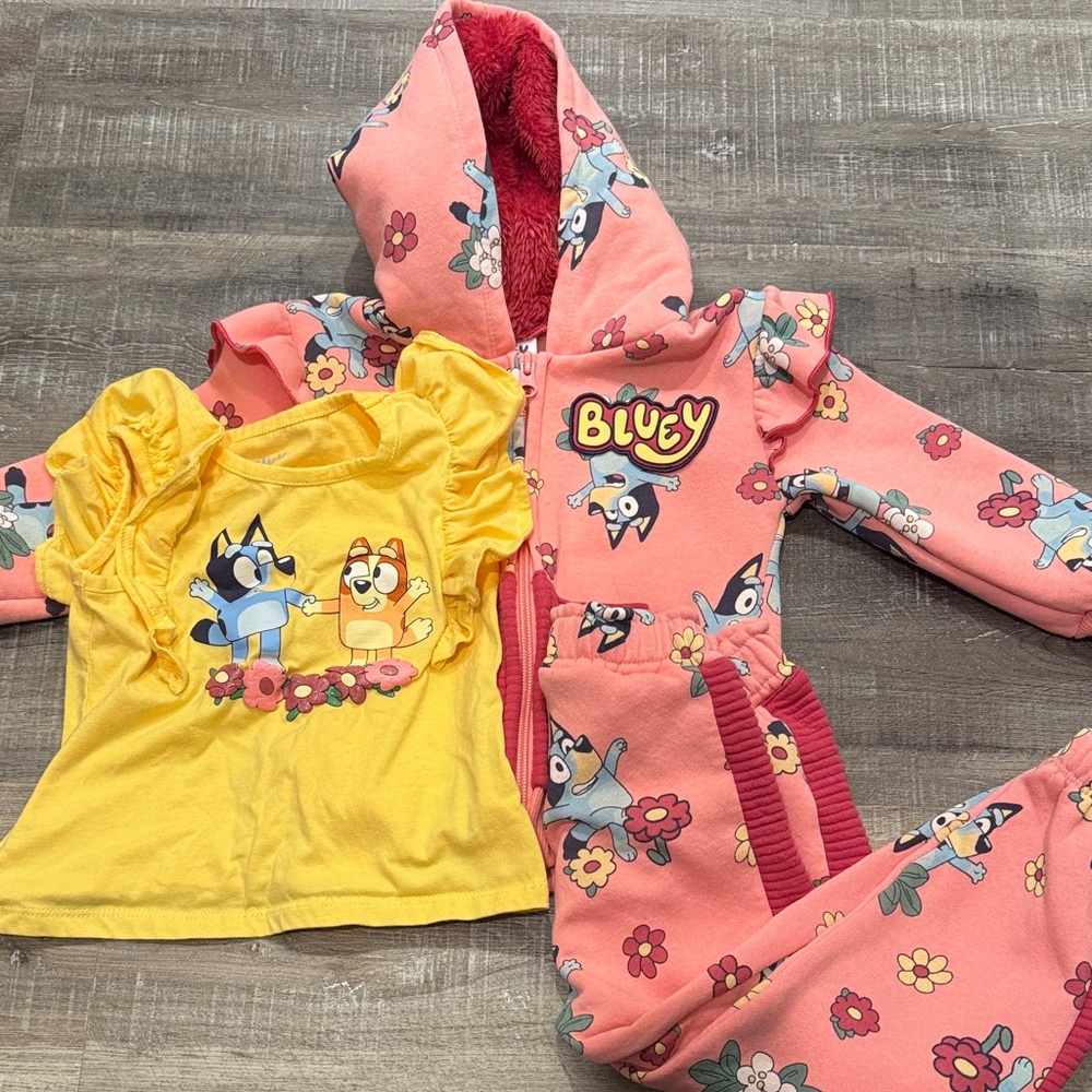 Bluey Kids' Floral Hoodie and T-Shirt Set
